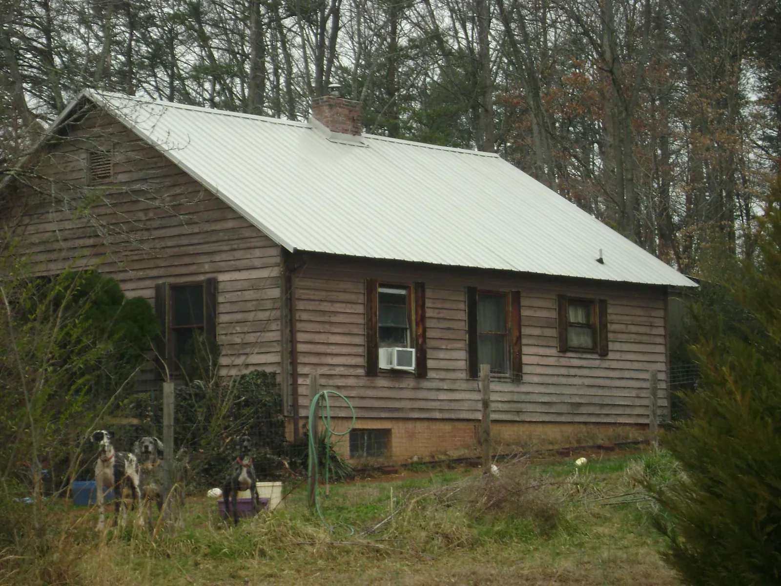 White metal roof on an old wood sided farmhouse, from a Metal Roof Installation job in Emmett